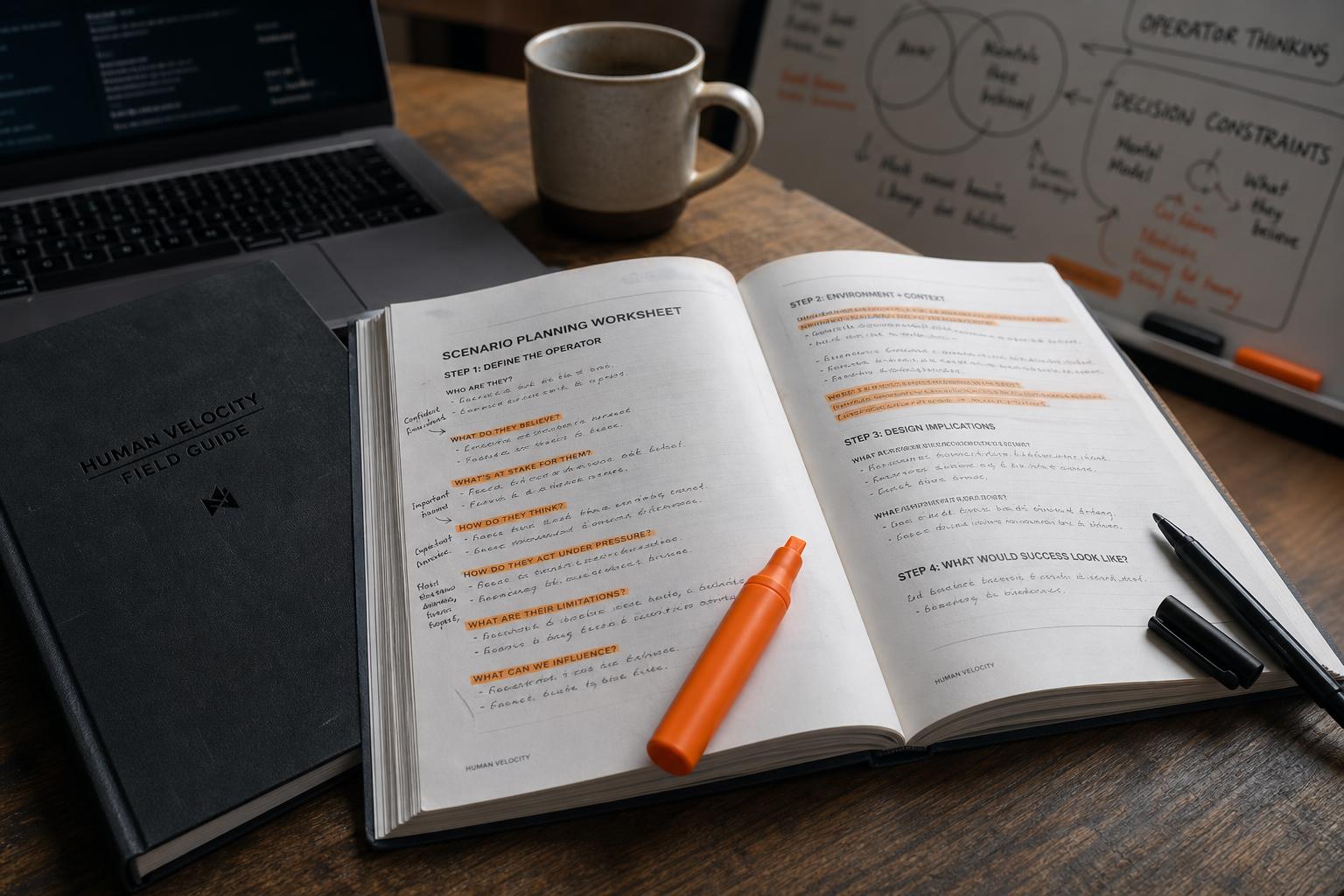 Human Velocity Field Guide — The No-Playbook Operating Manual on an executive desk